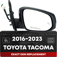 Passenger Side Heated Side View Mirror with Integrated Turn Signal - Compatible with 2016-2022 Toyota Tacoma - Power Heated, Turn Signal, Manual Folding - OEM 8791004240-PFM - Passenger Side Mirror