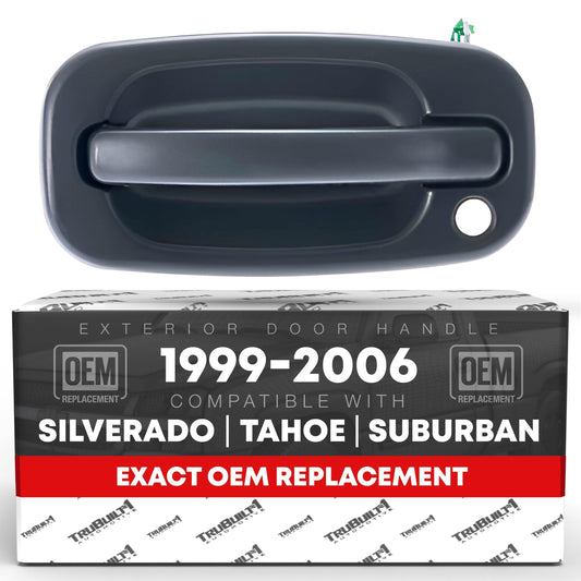 Exterior Front Driver Door Handle - Compatible with 1999-2006 Chevrolet Silverado, 02-06 Avalanche, Suburban, Tahoe; 1999-2006 GMC Sierra, Yukon - Textured Black, OEM 15034985 77261 - Front Left