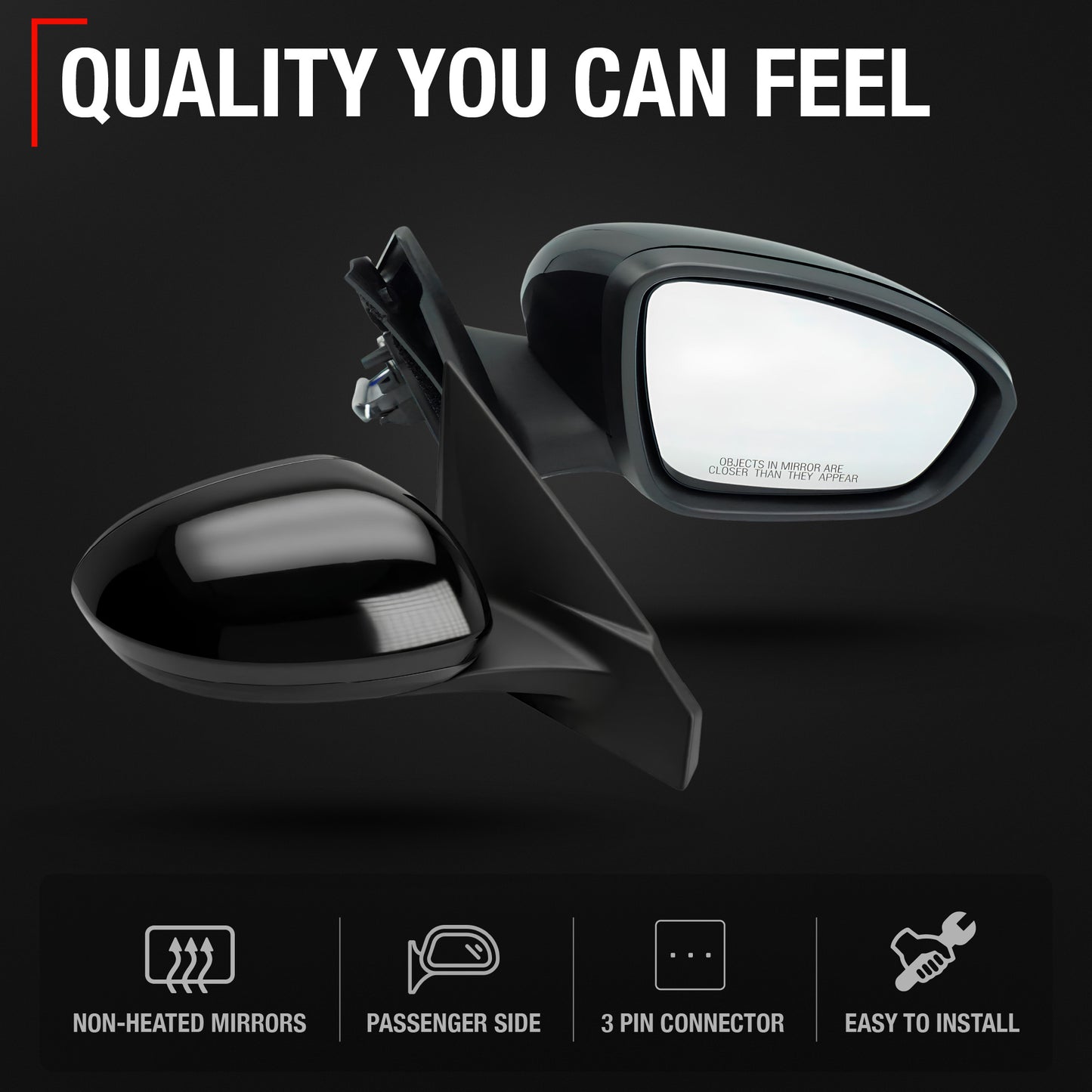 Passenger Side Power Adjustable Side View Mirror - Compatible with 2020-2025 Nissan Sentra - Power Adjust, Non-Heated, Manual Folding - Paintable Textured Black Housing - OEM Partslink NI1321326