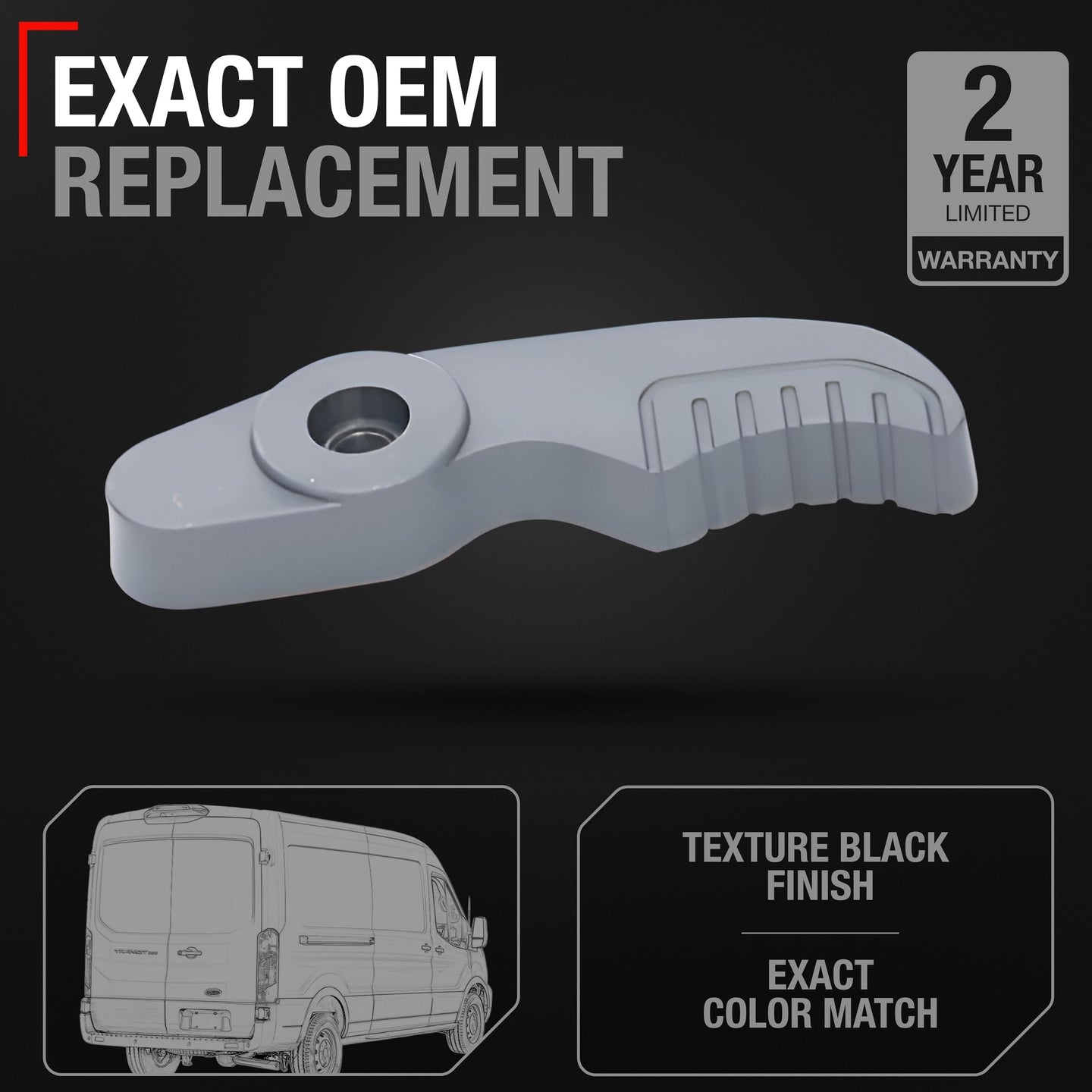 2015-2023 Ford Transit Interior Rear Driver Door Handle and Tailgate Back Door Replacement - Textured Black Plastic - Interior Hinged Tailgate Door