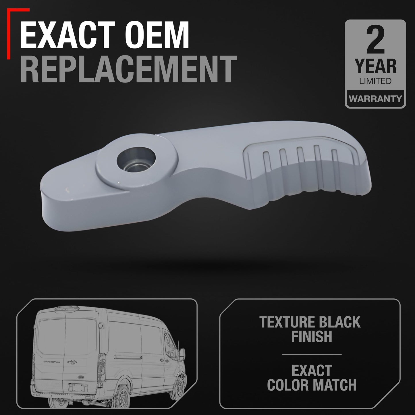 2015-2023 Ford Transit Interior Rear Driver Door Handle and Tailgate Back Door Replacement - Textured Black Plastic - Interior Hinged Tailgate Door