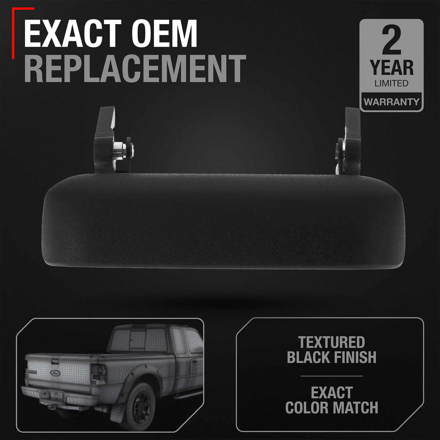 T1A Tailgate Handle - Compatible with 1998-2011 Ford Ranger - Textured Black - OEM 1L5Z9943400AAA, 1L5Z-9943400-AAA, 1L5Z 9943400-AAATEX, 77872, FO1915109 - Plastic Tailgate Handle