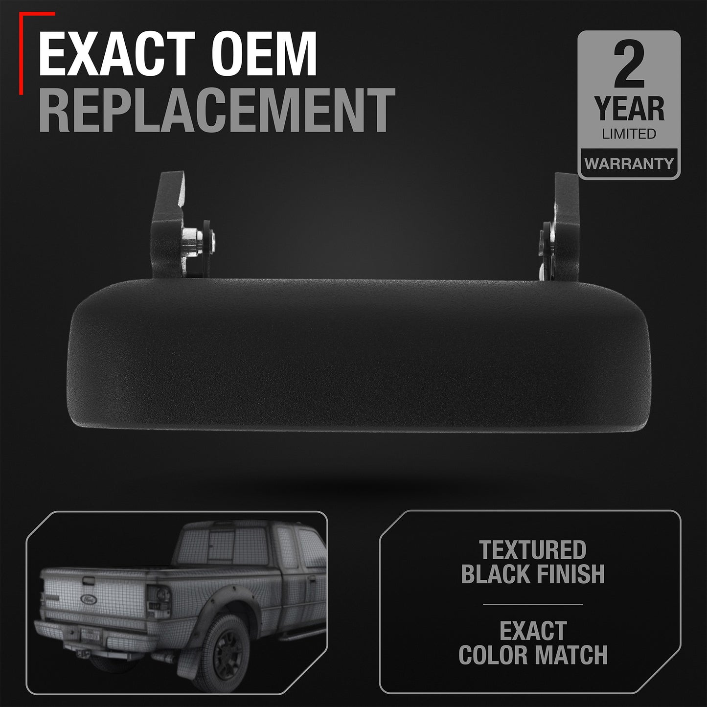 T1A Tailgate Handle - Compatible with 1998-2011 Ford Ranger - Textured Black - OEM 1L5Z9943400AAA, 1L5Z-9943400-AAA, 1L5Z 9943400-AAATEX, 77872, FO1915109 - Plastic Tailgate Handle