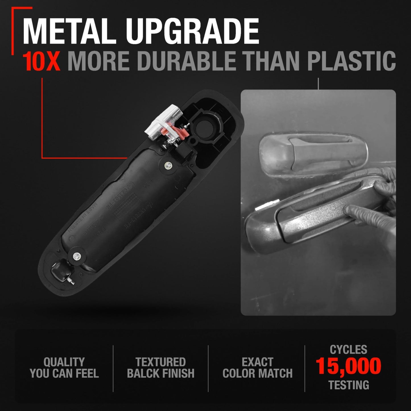 2002-2010 Dodge Ram 1500, 2500, 3500, 4500, 5500; Dakota, Durango; Mitsubishi Raider Exterior Front Passenger Door Handle, Upgraded Metal - Textured Black w/ Keyhole - Front Passenger Side Handle