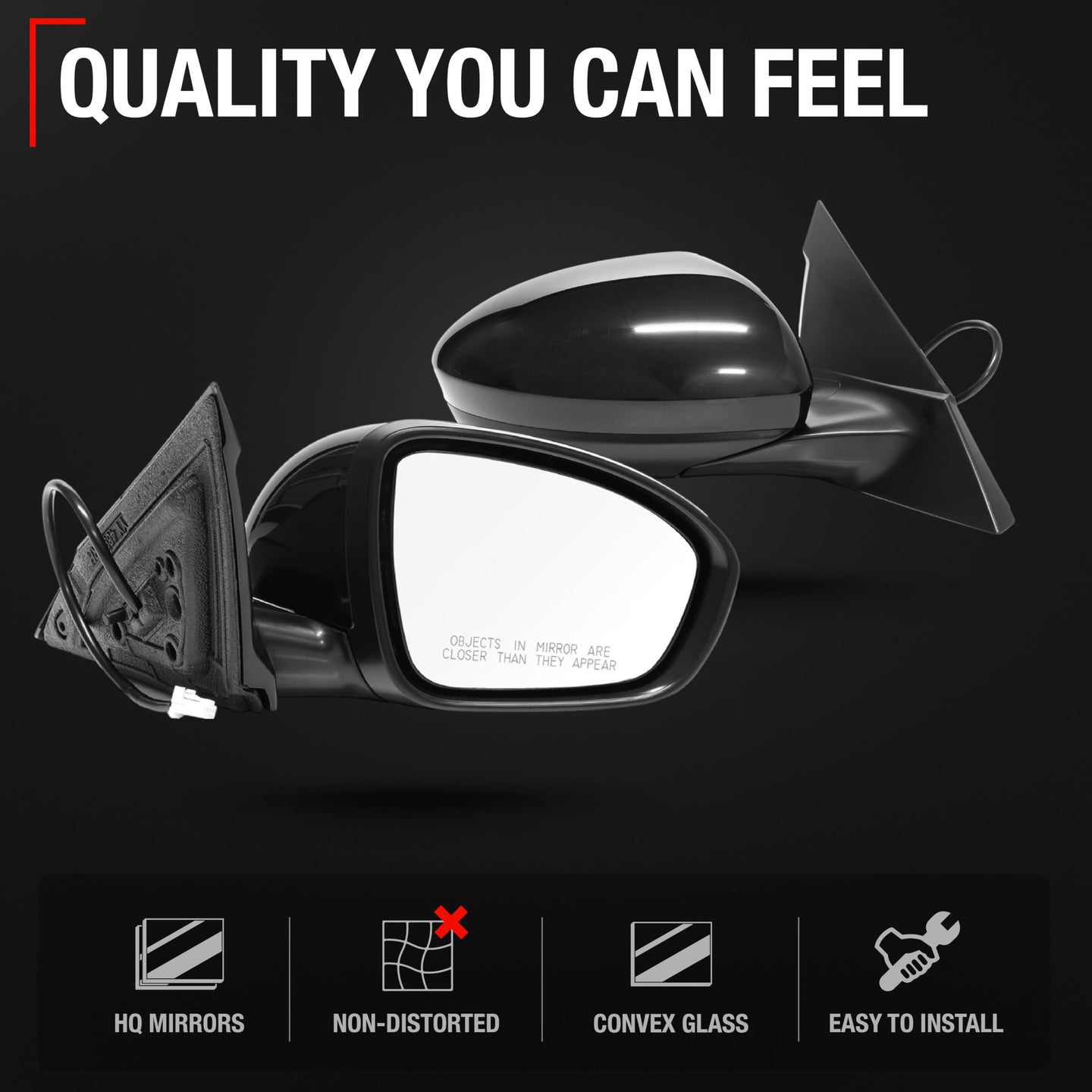 2019-2024 Nissan Altima Passenger Side Mirror Replacement Powered Manual Fold Convex Glass Smooth Black - Passenger Side Mirror