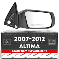 2007-2012 Nissan Altima Sedan Passenger Side Mirror Replacement Powered Adjustment Non-Foldable Convex Glass Smooth Black - Passenger Side Mirror