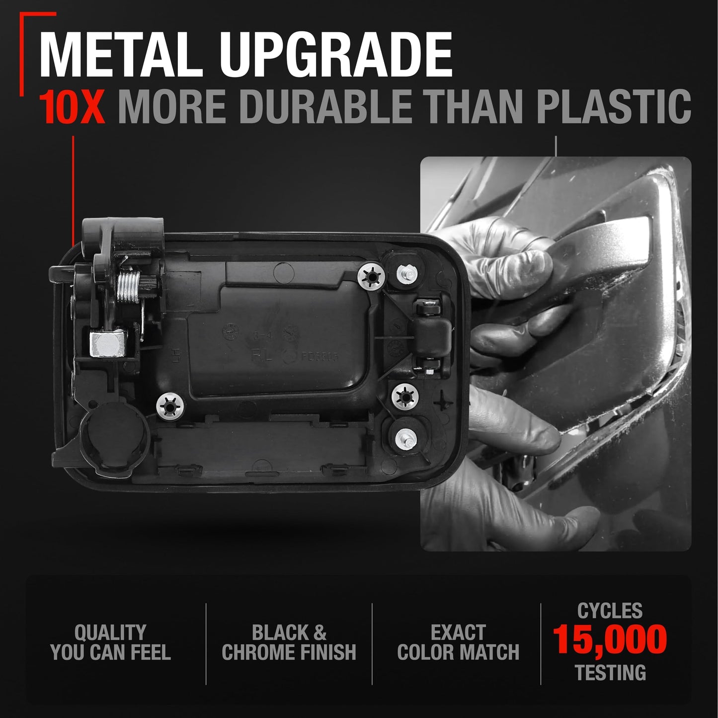 2004-2014 Ford F-150 Lobo Lincoln Mark LT Exterior Rear Driver Door Handle, Upgraded Metal - Chrome and Black - Rear Driver Handle