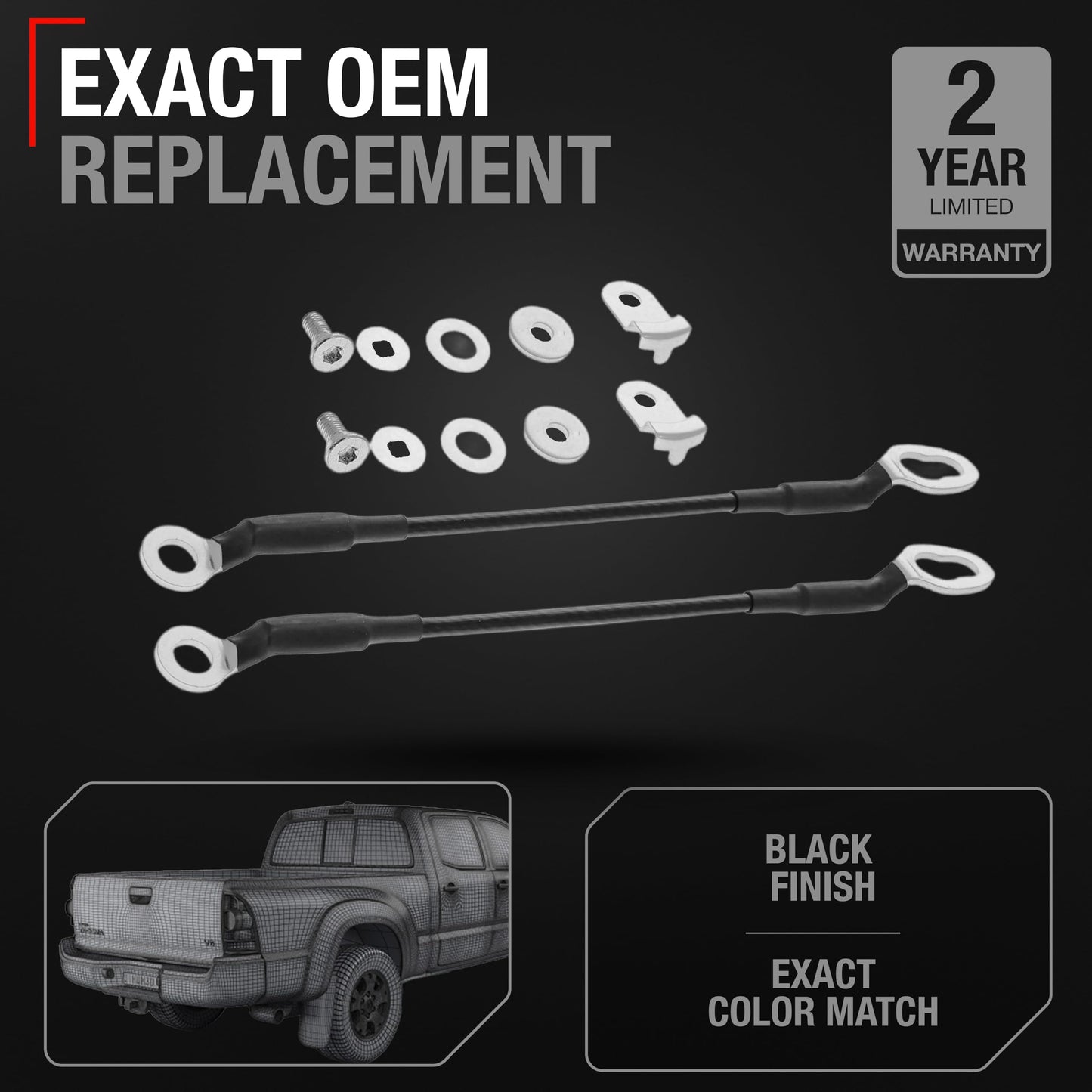 Toyota Tacoma Tailgate Cable Set - 12.5" Rear Support Cables, Durable Metal Straps
