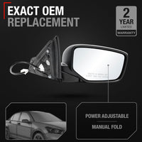 2005-2011 Toyota Tacoma Passenger Side Mirror Replacement - Powered Adjustment, Manual Folding, Convex Glass - Smooth Black - Passenger Side Mirror