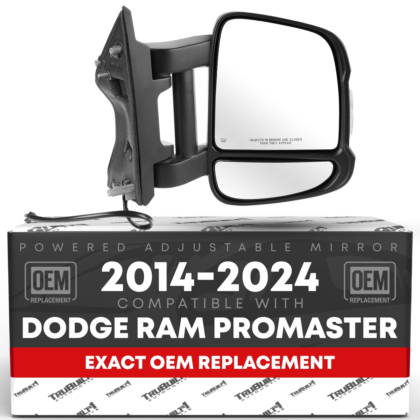 Passenger Side Mirror Replacement - Compatible with 2014-2024 Ram Promaster - Powered Adjustment, Heated, Manual Fold, Turn Signal, Dual Glass - Textured Black - OEM 7SV32JXWAA, 5VE96JXWAE, CH1321547 - Passenger Side Mirror