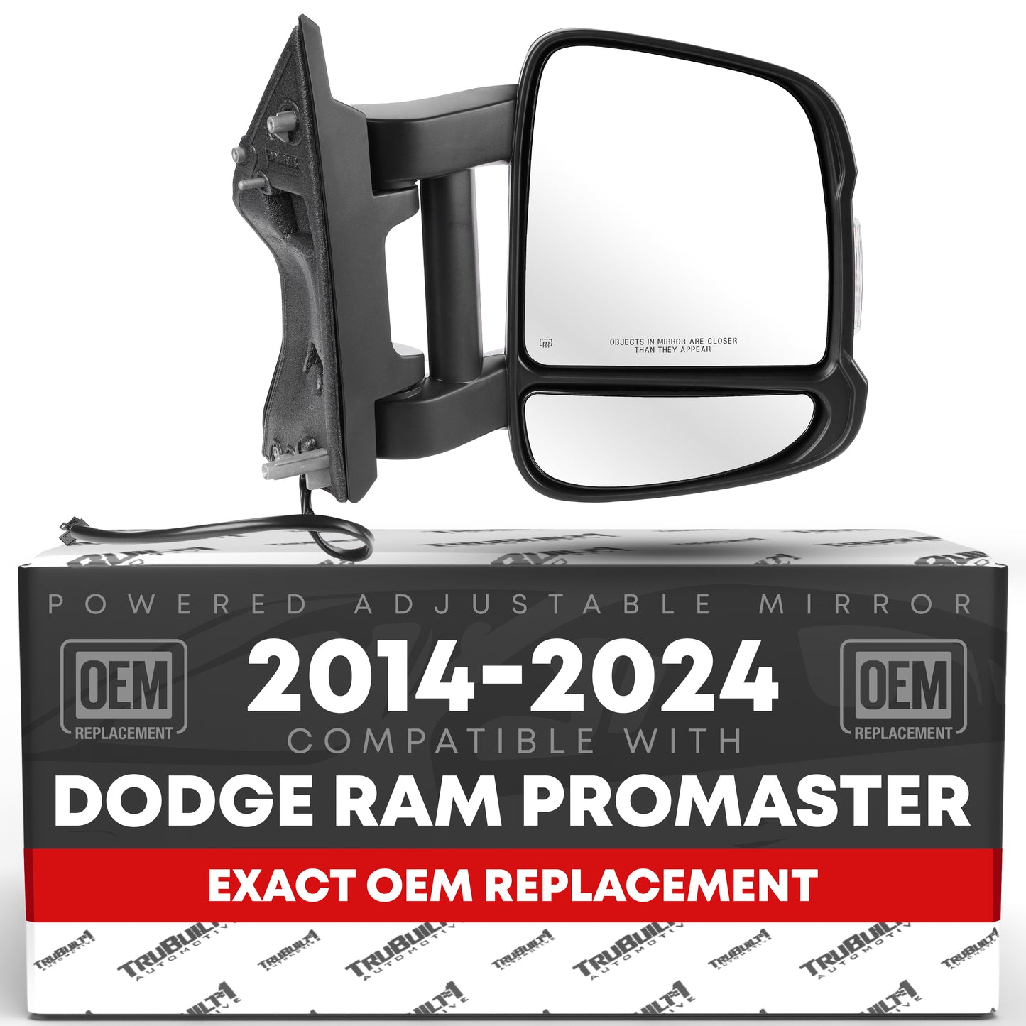 Passenger Side Mirror Replacement - Compatible with 2014-2024 Ram Promaster - Powered Adjustment, Heated, Manual Fold, Turn Signal, Dual Glass - Textured Black - OEM 7SV32JXWAA, 5VE96JXWAE, CH1321547 - Passenger Side Mirror