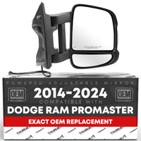 Passenger Side Mirror Replacement - Compatible with 2014-2024 Ram Promaster - Powered Adjustment, Heated, Manual Fold, Turn Signal, Dual Glass - Textured Black - OEM 7SV32JXWAA, 5VE96JXWAE, CH1321547 - Passenger Side Mirror
