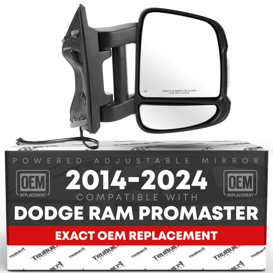 Passenger Side Mirror Replacement - Compatible with 2014-2024 Ram Promaster - Powered Adjustment, Heated, Manual Fold, Turn Signal, Dual Glass - Textured Black - OEM 7SV32JXWAA, 5VE96JXWAE, CH1321547 - Passenger Side Mirror