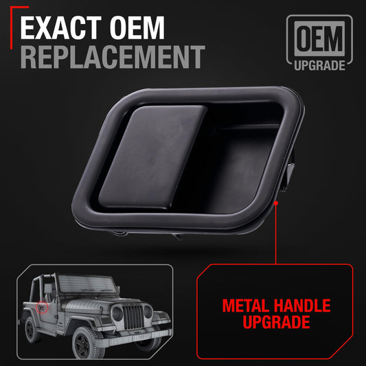 1997-2006 Jeep Wrangler Exterior Front Passenger Door Handle Replacement - Full Door Type Smooth Black - Front Passenger Door Handle