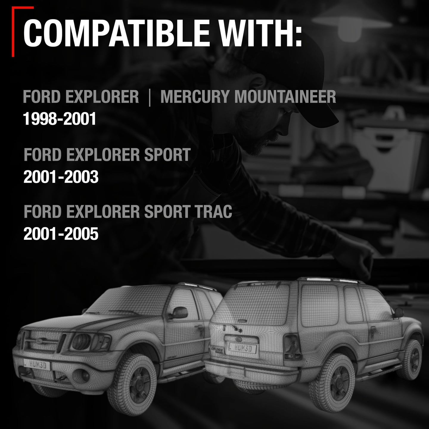 1998-2001 Ford Explorer Mercury Mountaineer Exterior Front Driver or Passenger Door Handle, Upgraded Metal - Textured Black - Front Driver or Passenger Handle