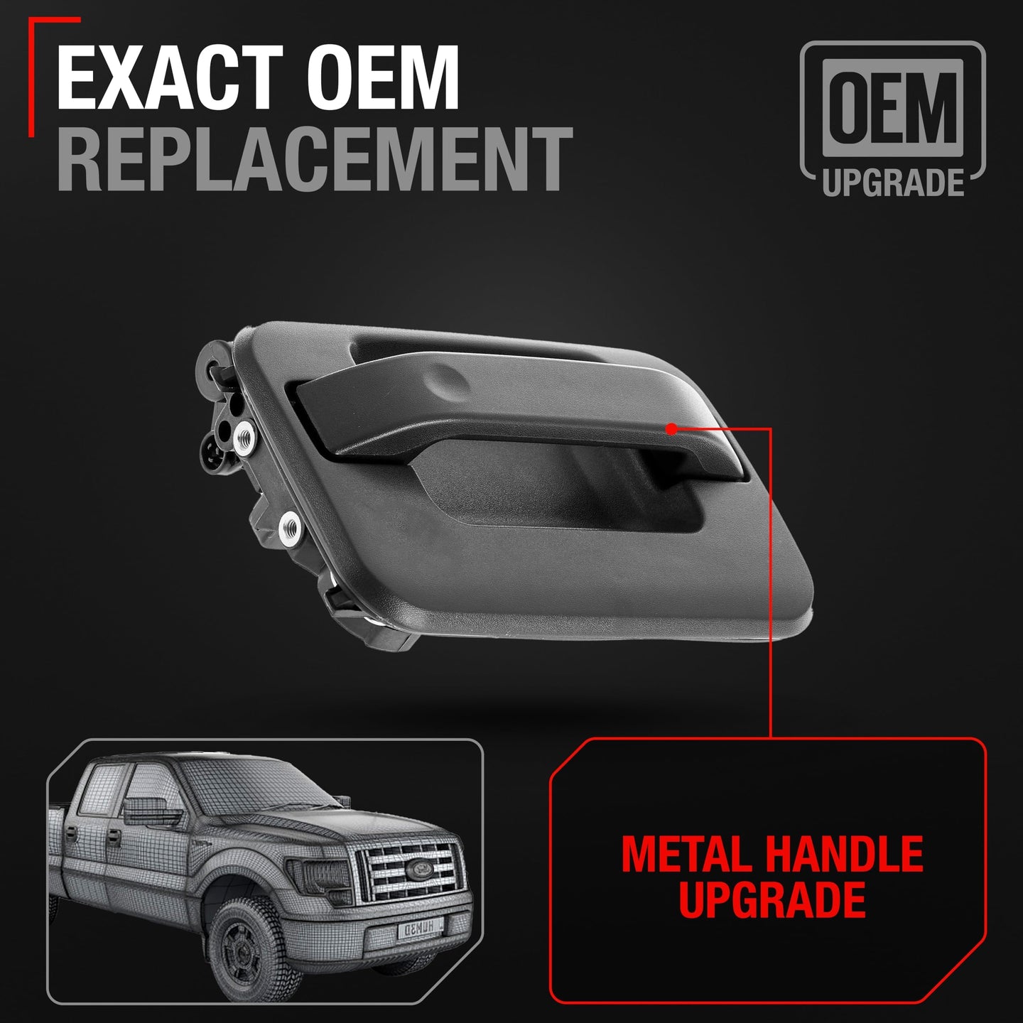 2004-2008 Ford F-150 Lobo Lincoln Mark LT Exterior Rear Passenger Door Handle, Upgraded Metal - Textured Black - Rear Passenger Side Handle