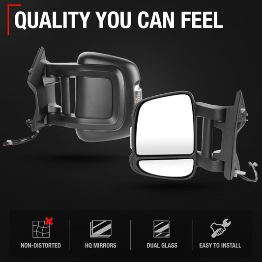 Ram Promaster Side Mirror, Driver Side - Powered, Manual Fold, Turn Signal, Dual Glass, Textured Black - Driver Side Mirror