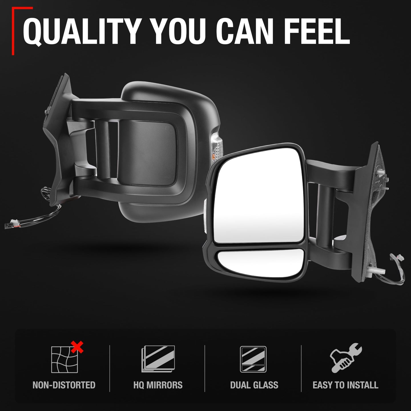 2014-2024 Ram Promaster Driver Side Mirror Replacement Powered Manual Fold Turn Signal Dual Glass Textured Black - Driver Side Mirror