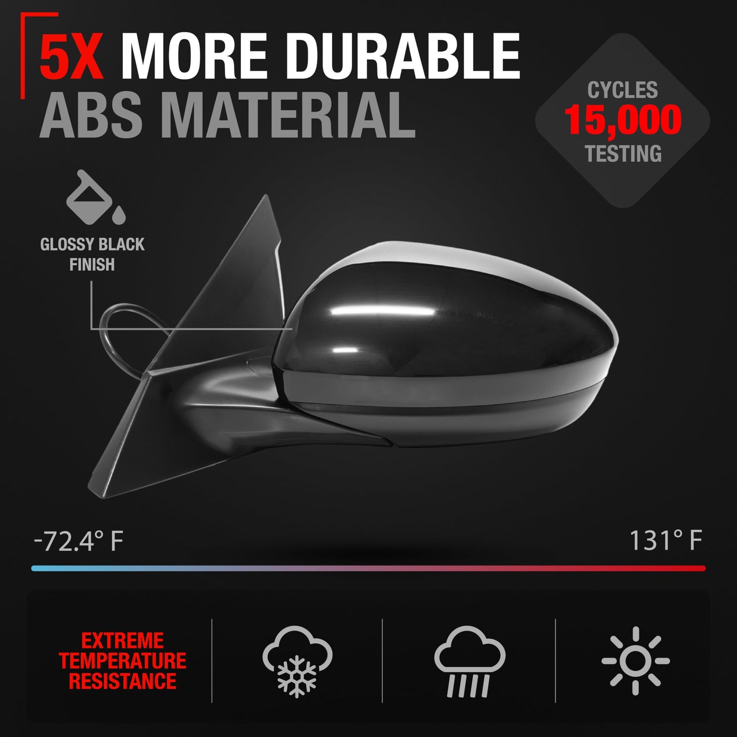 2019-2024 Nissan Altima Driver Side Mirror Replacement Powered Manual Fold Flat Glass Smooth Black