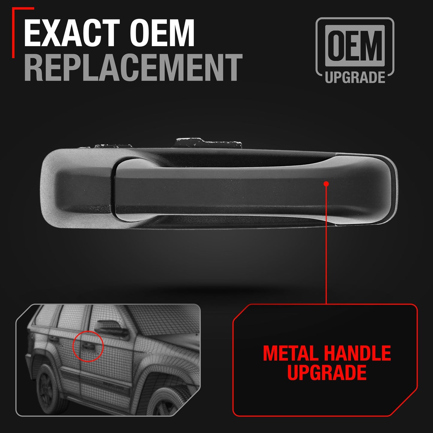 2005-2010 Jeep Commander Cherokee Exterior Front Passenger Door Handle, Upgraded Metal - Textured Black - Rear Passenger Handle