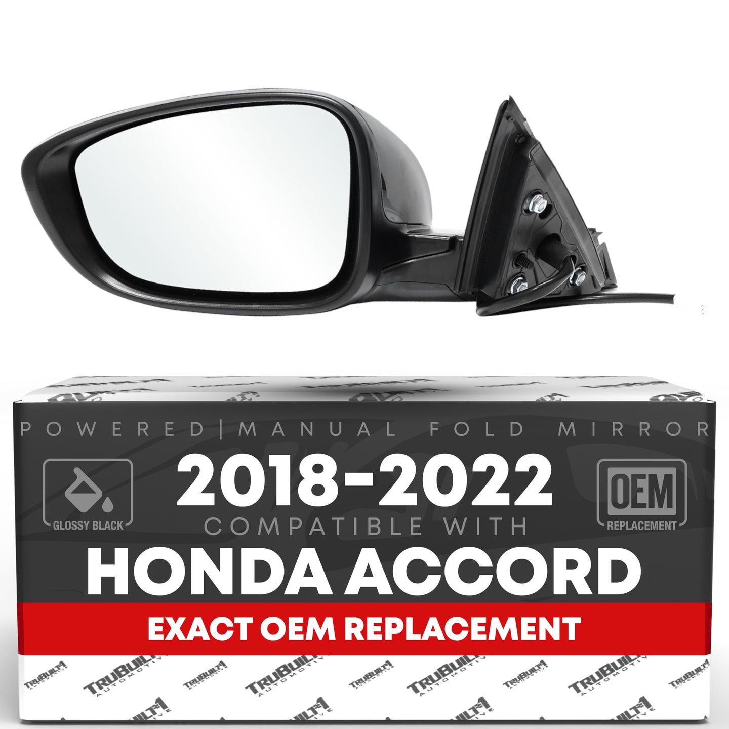 2018-2022 Honda Accord Driver Side Mirror Replacement Powered Manual Fold Flat Glass Smooth Black - Driver Side Mirror