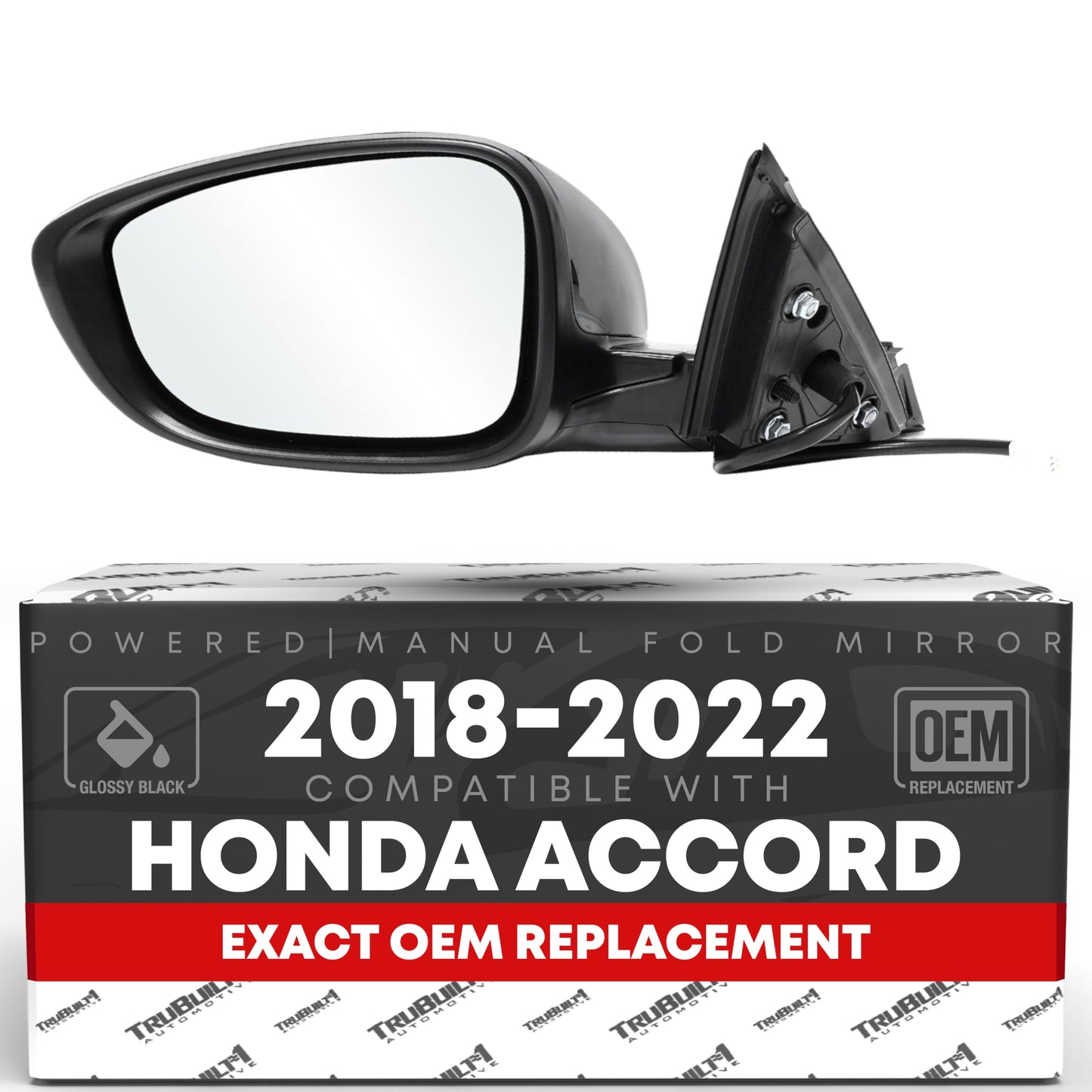 2018-2022 Honda Accord Driver Side Mirror Replacement Powered Manual Fold Flat Glass Smooth Black - Driver Side Mirror