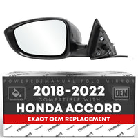 2018-2022 Honda Accord Driver Side Mirror Replacement Powered Manual Fold Flat Glass Smooth Black - Driver Side Mirror