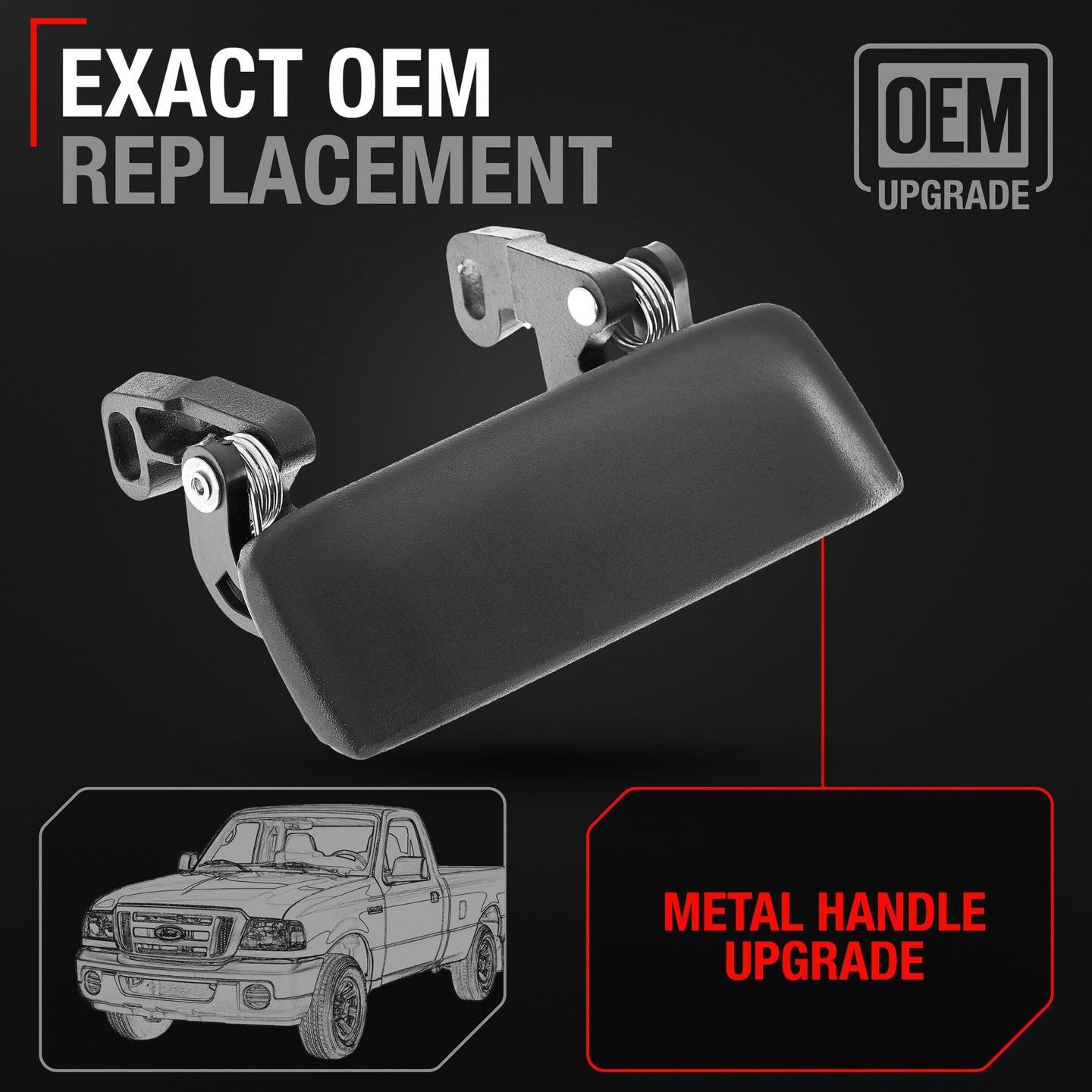 2001-2011 Ford Ranger 2001-2010 Mazda B2300 B3000 B4000 Exterior Front Driver & Passenger Door Handle Set - Black Metal - Front Driver + Passenger Handles