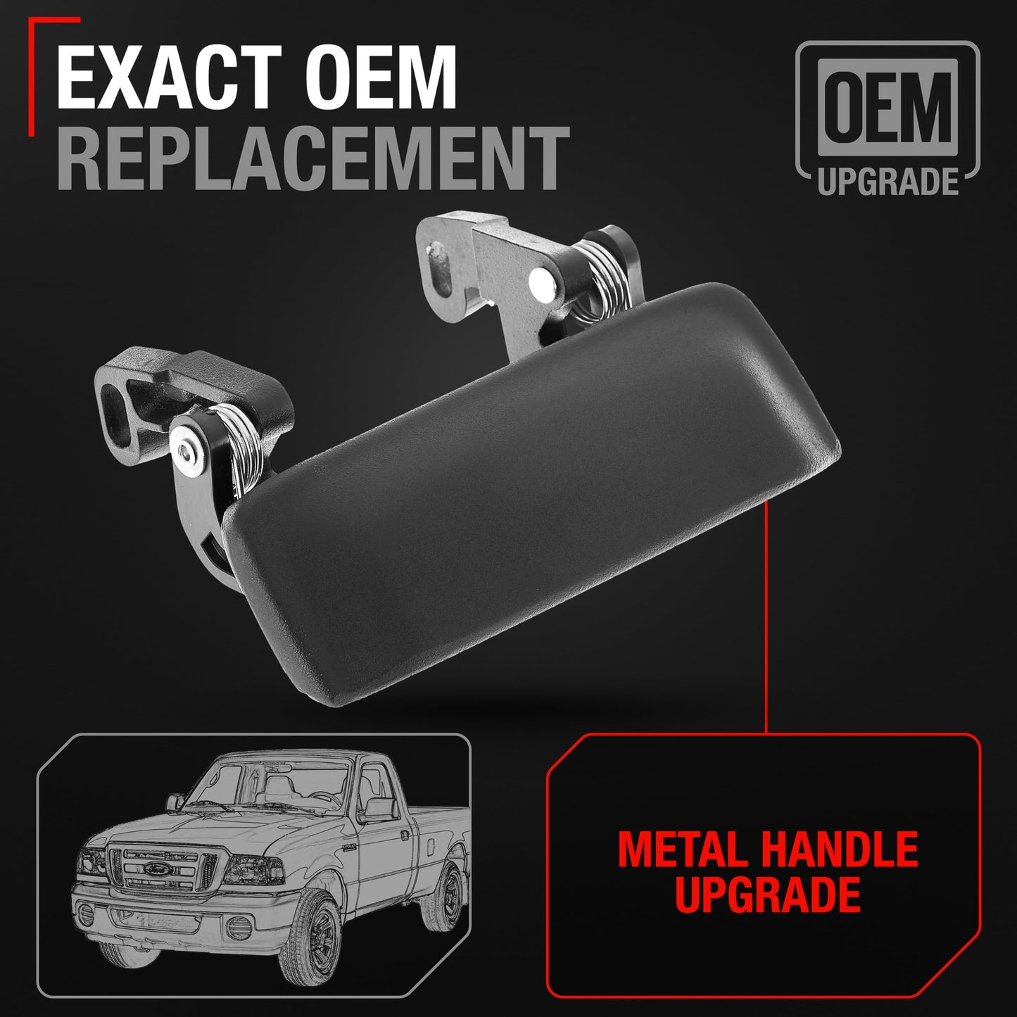 2001-2011 Ford Ranger 2001-2010 Mazda B2300 B3000 B4000 Exterior Front Driver & Passenger Door Handle Set - Black Metal - Front Driver + Passenger Handles