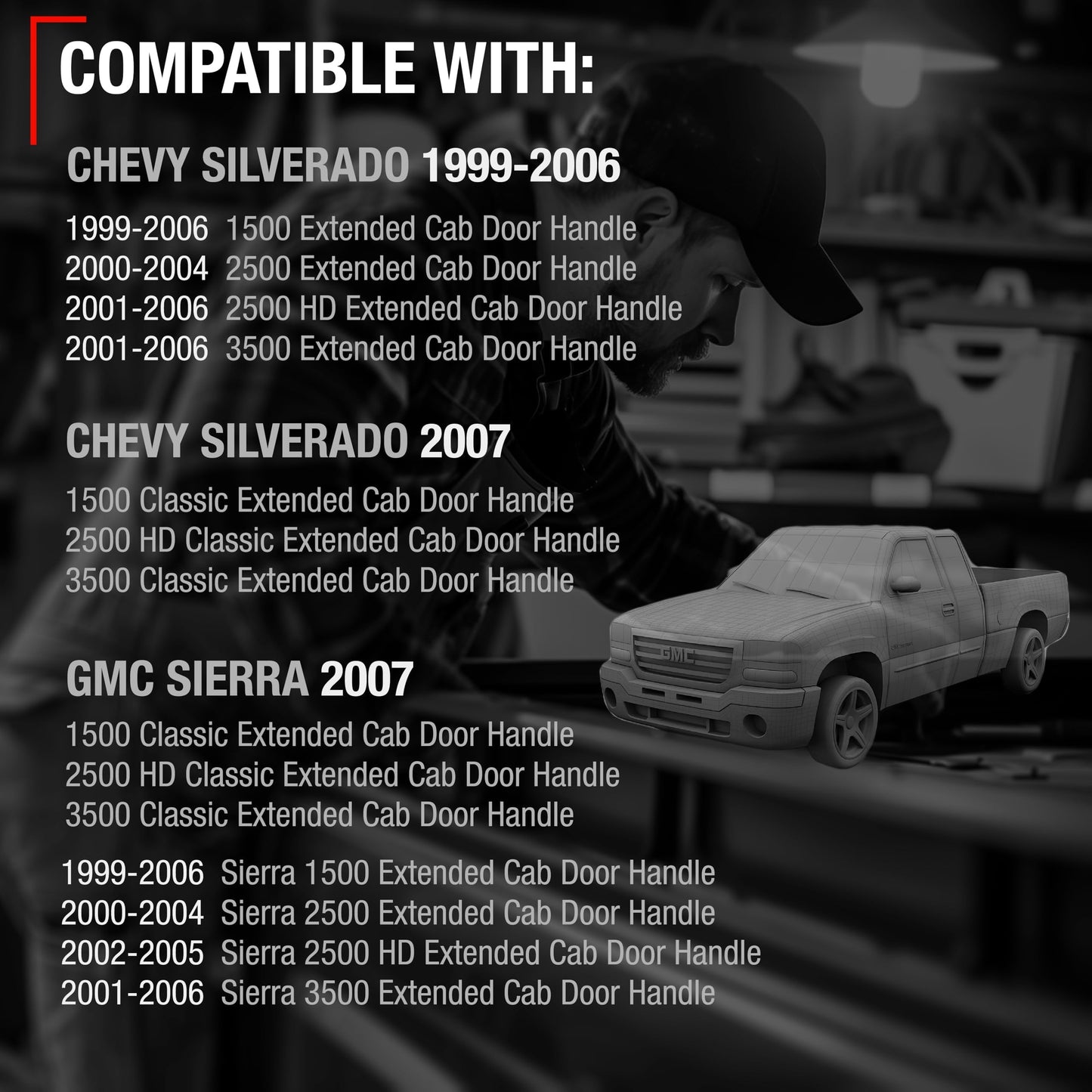 1999-2007 Chevrolet Silverado GMC Sierra Extended Cab Rear Door Handle Set - Metal Upgrade - Left + Right Side Ext Cab Handle (Metal)