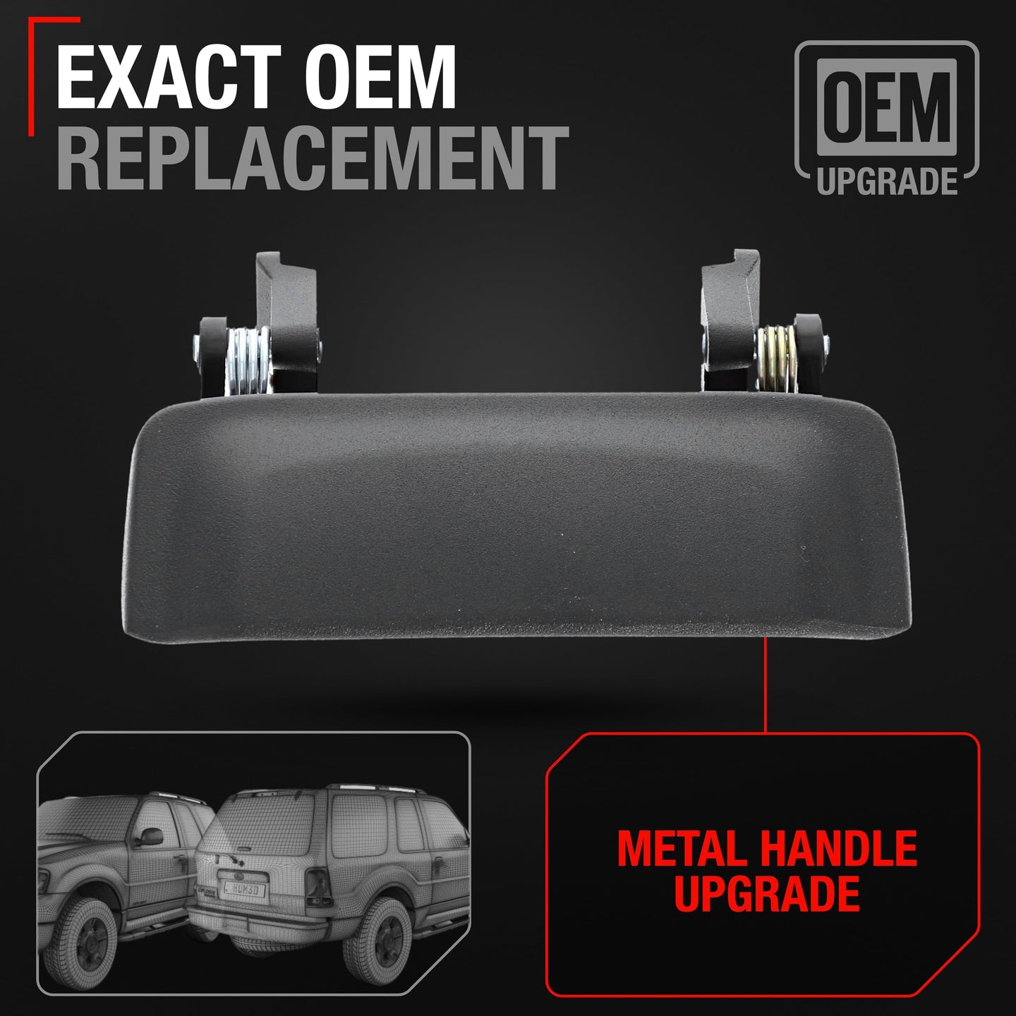 1998-2001 Ford Explorer Mercury Mountaineer Exterior Front Driver or Passenger Door Handle, Upgraded Metal - Textured Black - Front Driver or Passenger Handle