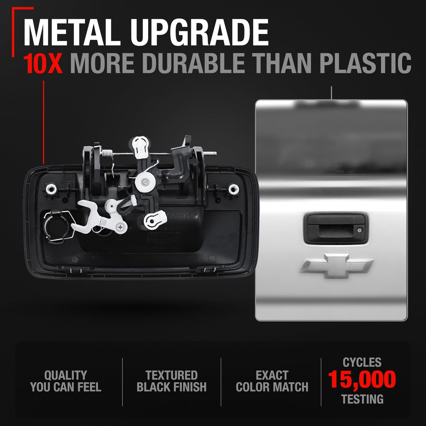 2014-2015 Chevrolet Silverado GMC Sierra 1500 2500 3500 HD Tailgate Handle Assembly - Upgraded Metal Liftgate Latch Handle Textured Black - Black Metal Tailgate