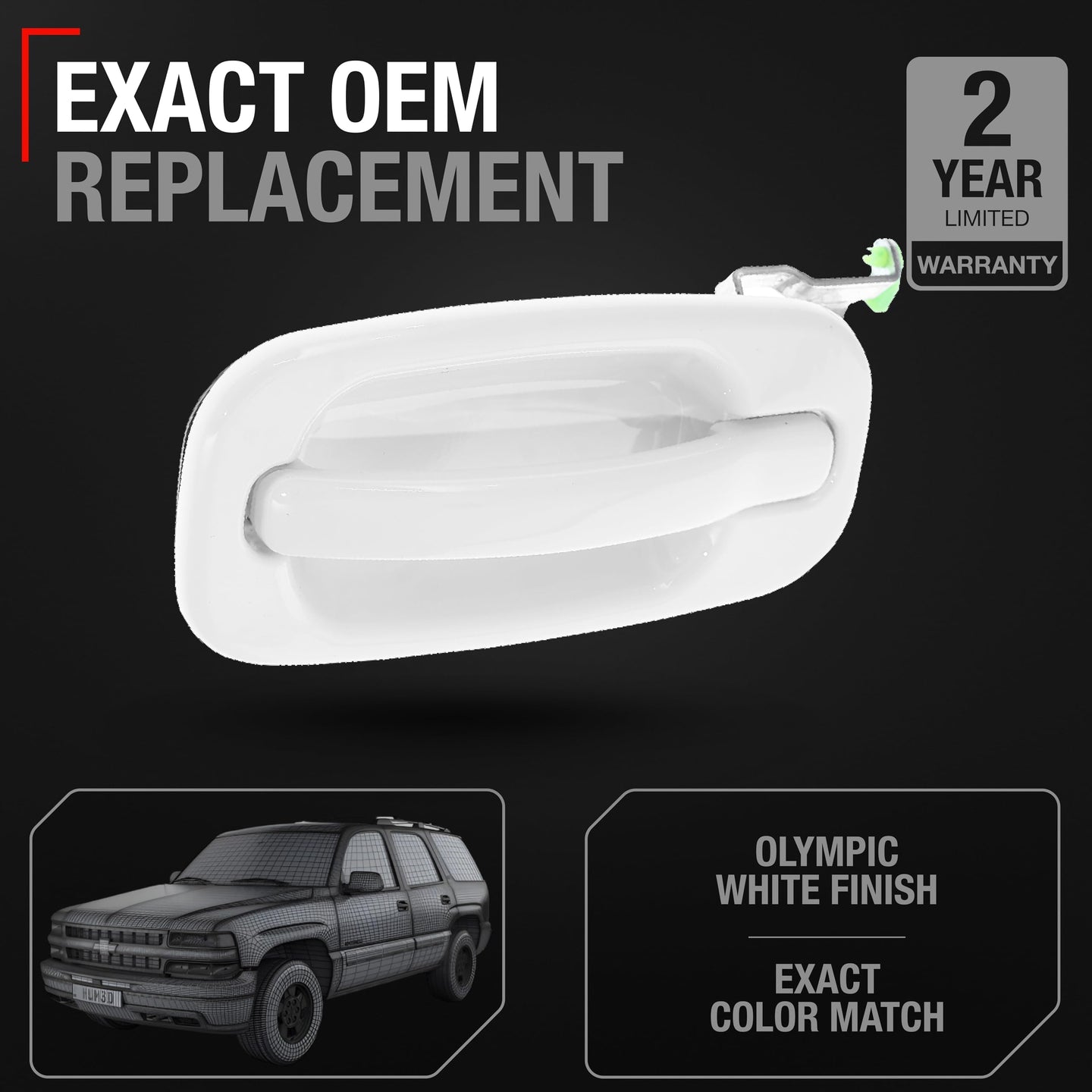 Exterior Rear Driver Door Handle - Compatible with 1999-2006 Chevrolet Silverado, Suburban, Tahoe; 1999-2006 GMC Sierra, Yukon - Olympic White - OEM 15029899-GAZ, 80114 - Rear Driver Door Handle