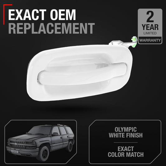 Exterior Rear Driver Door Handle - Compatible with 1999-2006 Chevrolet Silverado, Suburban, Tahoe; 1999-2006 GMC Sierra, Yukon - Olympic White - OEM 15029899-GAZ, 80114 - Rear Driver Door Handle