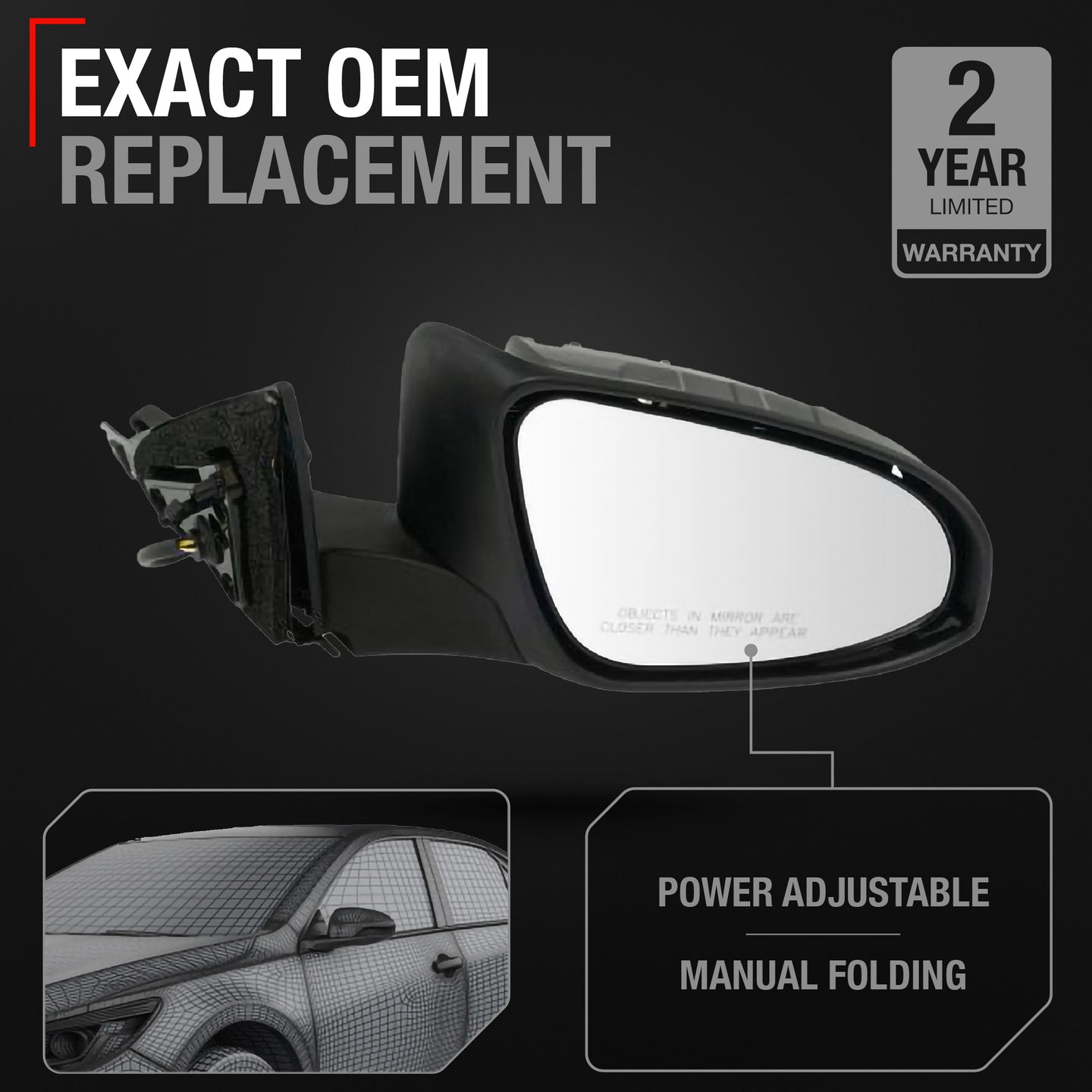 Passenger Side Heated Side View Mirror with Blind Spot Detection - Compatible with 2016-2017 Toyota Camry - Power Heated, Blind Spot Detection, Manual Folding - OEM 8790106041-PFM