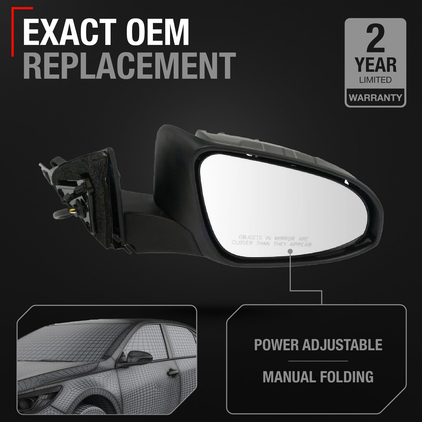 Passenger Side Heated Side View Mirror with Blind Spot Detection - Compatible with 2016-2017 Toyota Camry - Power Heated, Blind Spot Detection, Manual Folding - OEM 8790106041-PFM