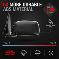 2013-2017 Toyota Sienna Driver Side Mirror Replacement - Powered Adjustment, Heated, Manual Fold, Flat Glass - Smooth Black - Passenger Side Mirror