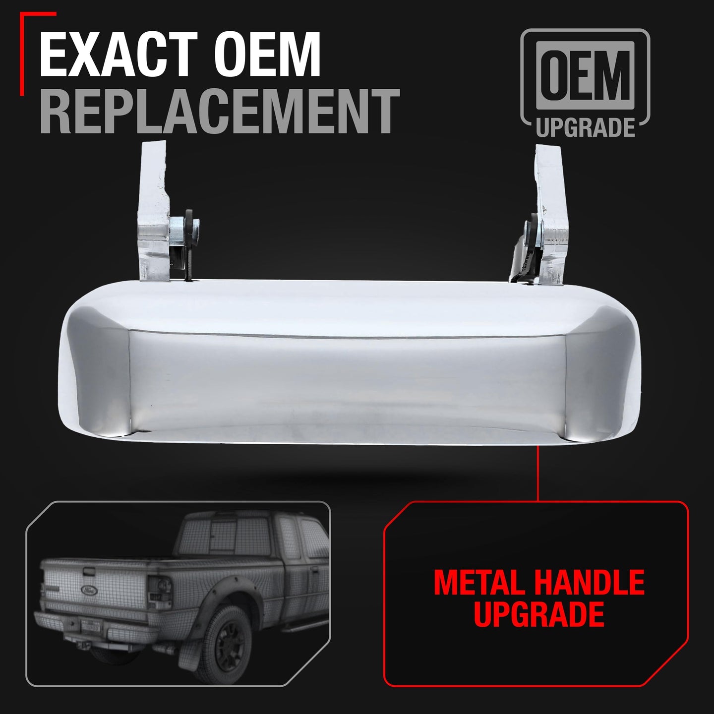 1998-2011 Ford Ranger Tailgate Handle Latch Replacement, Upgraded Metal - All Chrome - All-Chrome Tailgate Handle