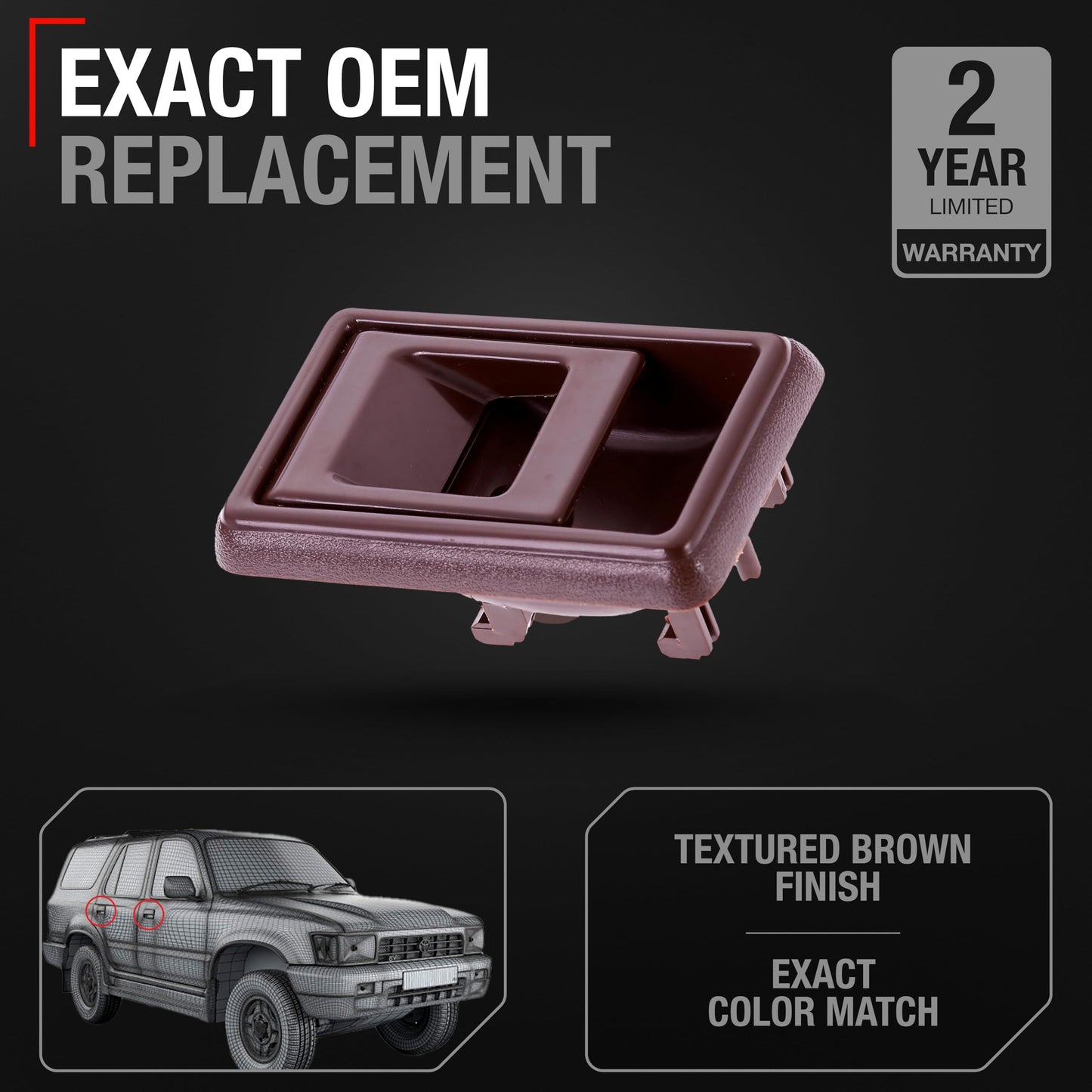 1988-2000 Toyota Corolla 4Runner Pickup Tacoma Geo Prizm Interior Front and Rear Passenger Door Handle - Brown Plastic - Brown,Passenger Door Handle