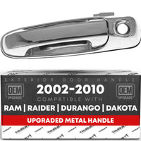 2002-2009 Dodge Ram 1500 2500 3500 4500 5500; 2005-2010 Dodge Dakota; 2004-2009 Dodge Durango Exterior Front Driver Door Handle, Upgraded Metal - All Chrome w/ Keyhole - Front Driver Side Handle