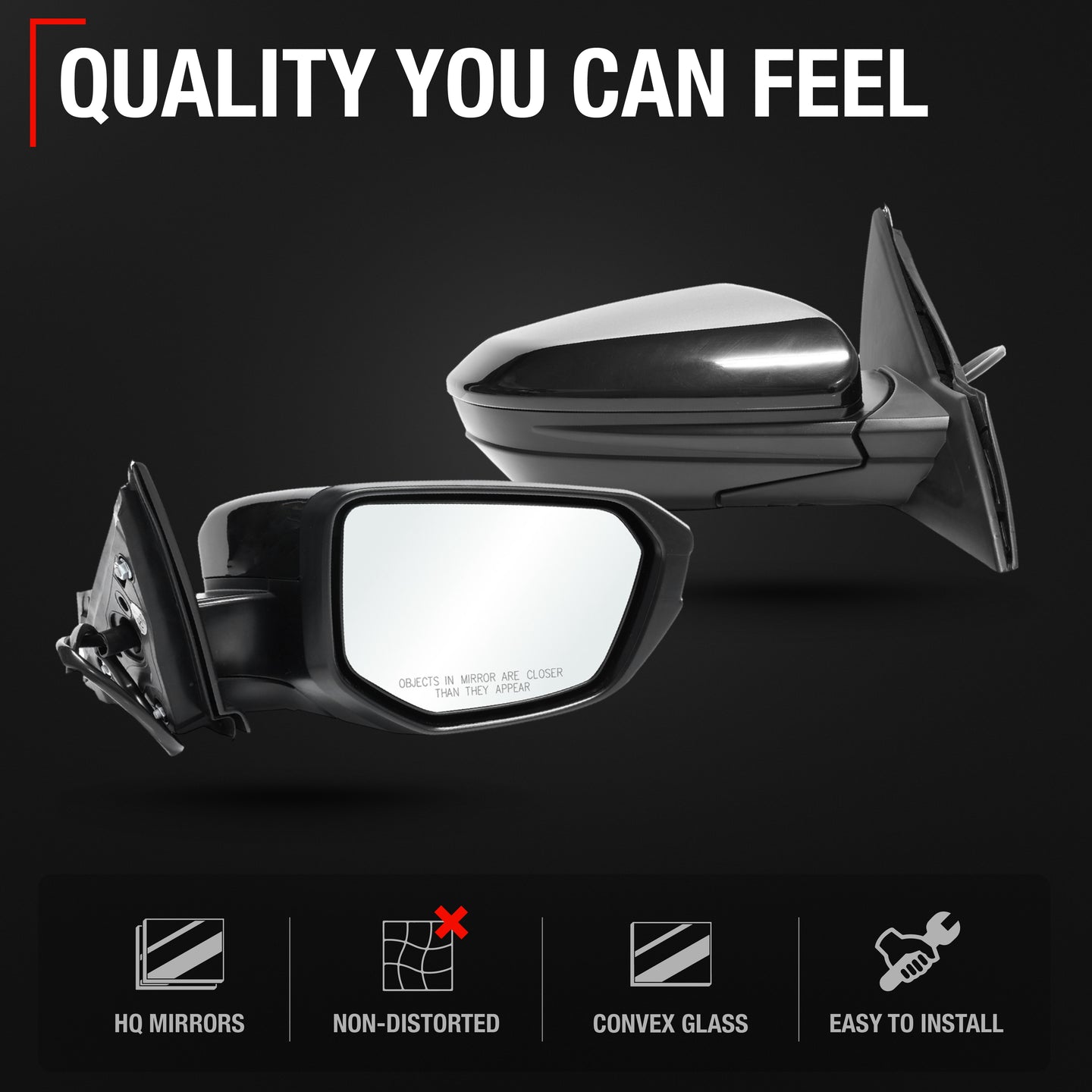 Honda Civic Side Mirror Replacement, Passenger Side - Power Adjust, Manual Fold, Convex Glass, Smooth Black Housing - Passenger Side Mirror