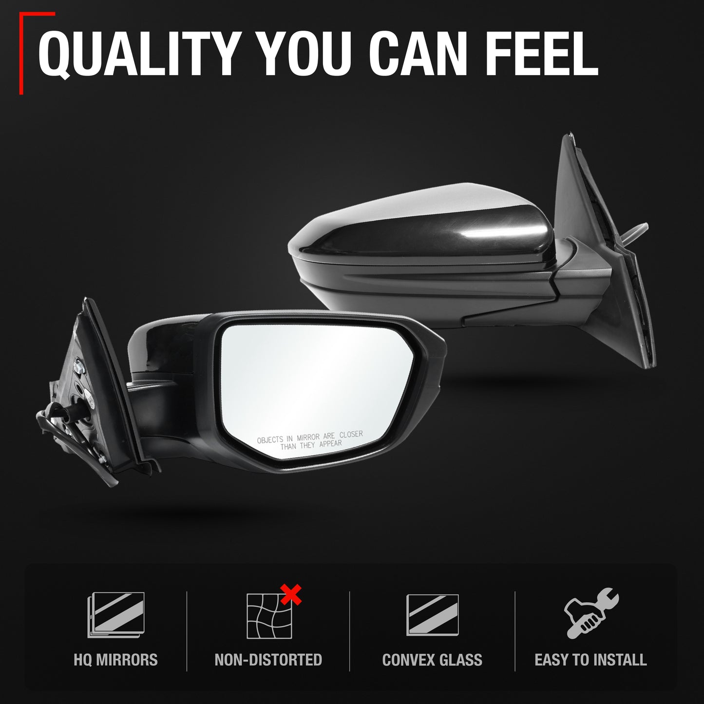 Honda Civic Side Mirror Replacement, Passenger Side - Power Adjust, Manual Fold, Convex Glass, Smooth Black Housing - Passenger Side Mirror