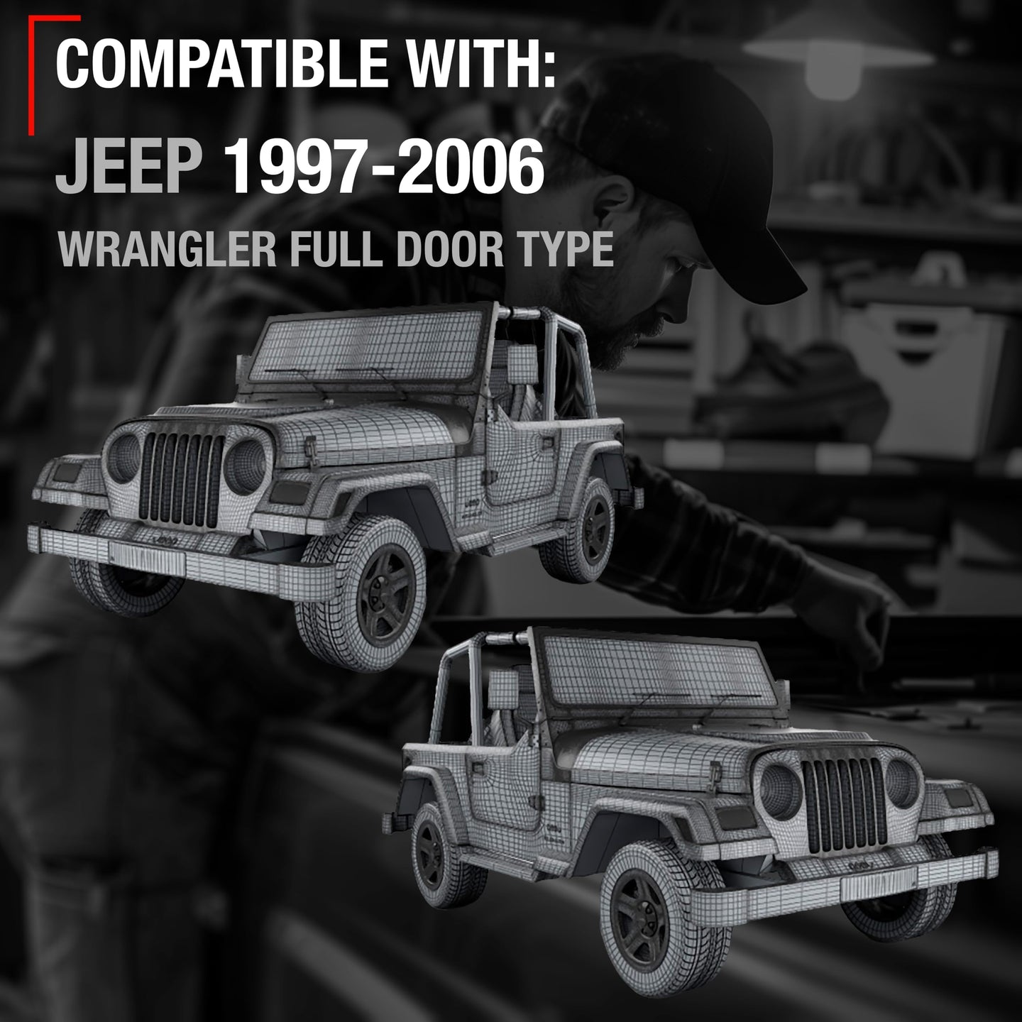 1997-2006 Jeep Wrangler Exterior Door Handle Set Front Driver and Passenger - Full Door Type Black Metal - Front Driver + Passenger Door Handle