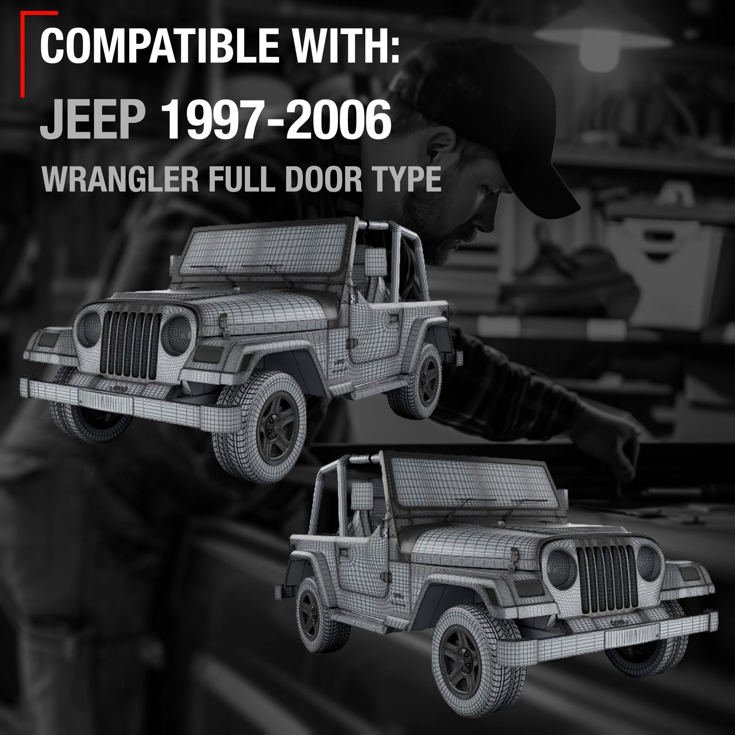 1997-2006 Jeep Wrangler Exterior Door Handle Set Front Driver and Passenger - Full Door Type Black Metal - Front Driver + Passenger Door Handle