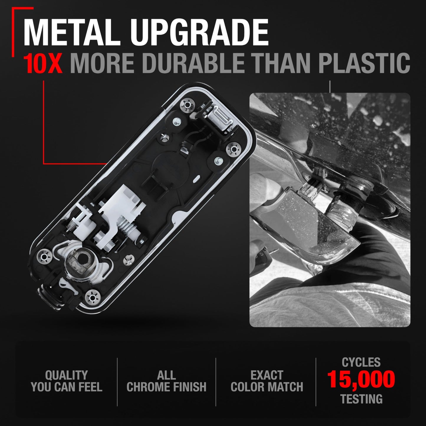 2015-2018 Ford F-150 Exterior Front Driver Door Handle, Upgraded Metal - All Chrome w/ Keyhole - Front Driver Side Handle