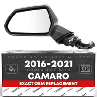 2016-2021 Chevrolet Camaro Driver Side Mirror Replacement Powered Adjustment Non-Foldable Flat Glass Smooth Black - Driver Side Mirror