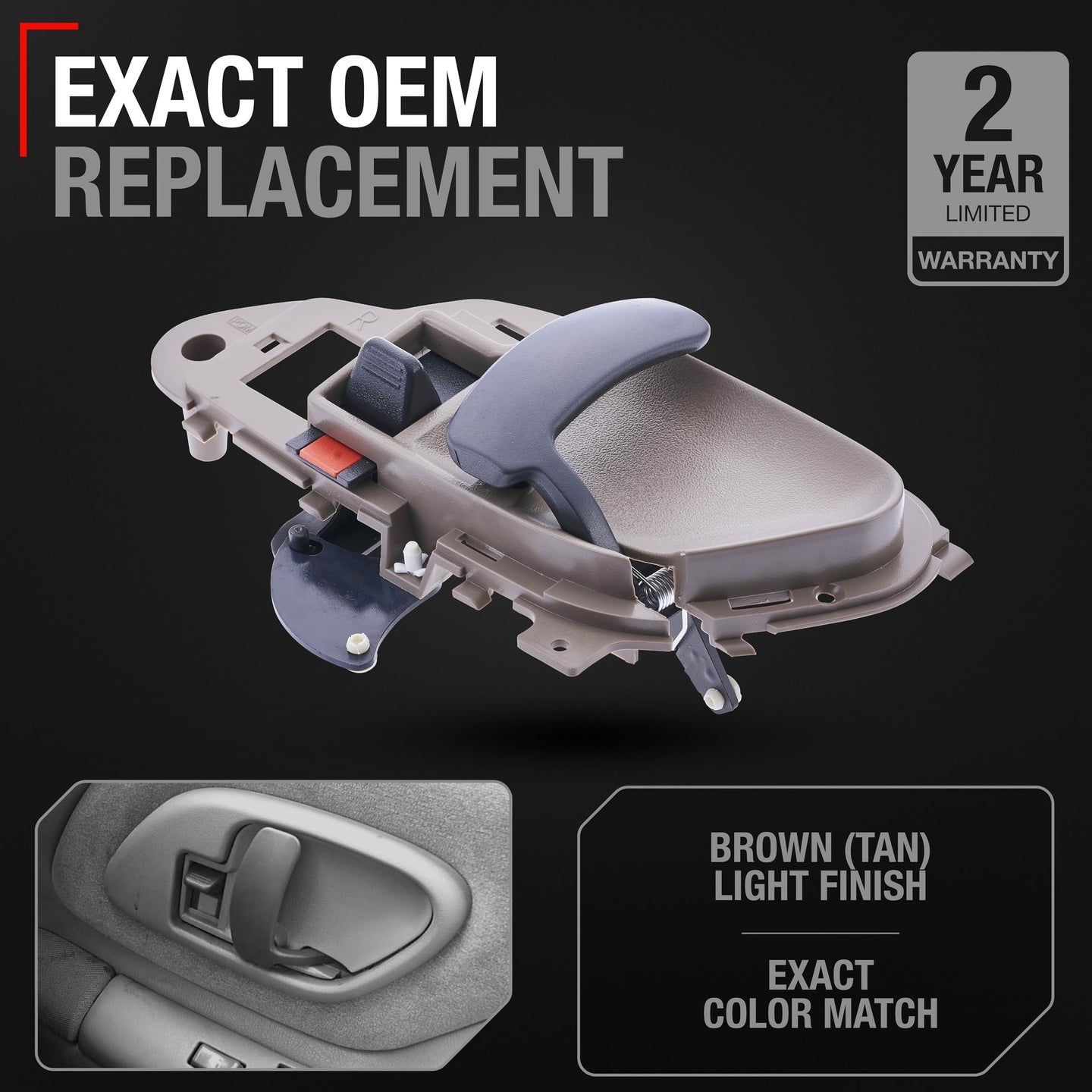 1995-2002 Chevrolet GMC C/K 1500 2500 3500 Blazer Suburban Yukon Cadillac Escalade Interior Front/Rear Passenger Door Handle - Upgraded Metal Light Brown - Front/Rear Passenger Side