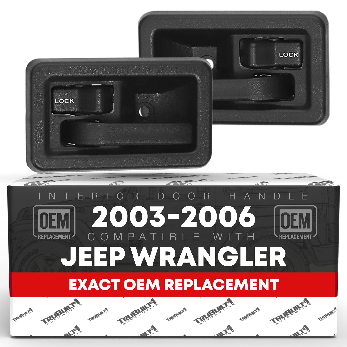 2003-2006 Jeep Wrangler Interior Front Driver and Passenger Door Handle Set - Textured Black Plastic - Driver + Passenger Door Handle