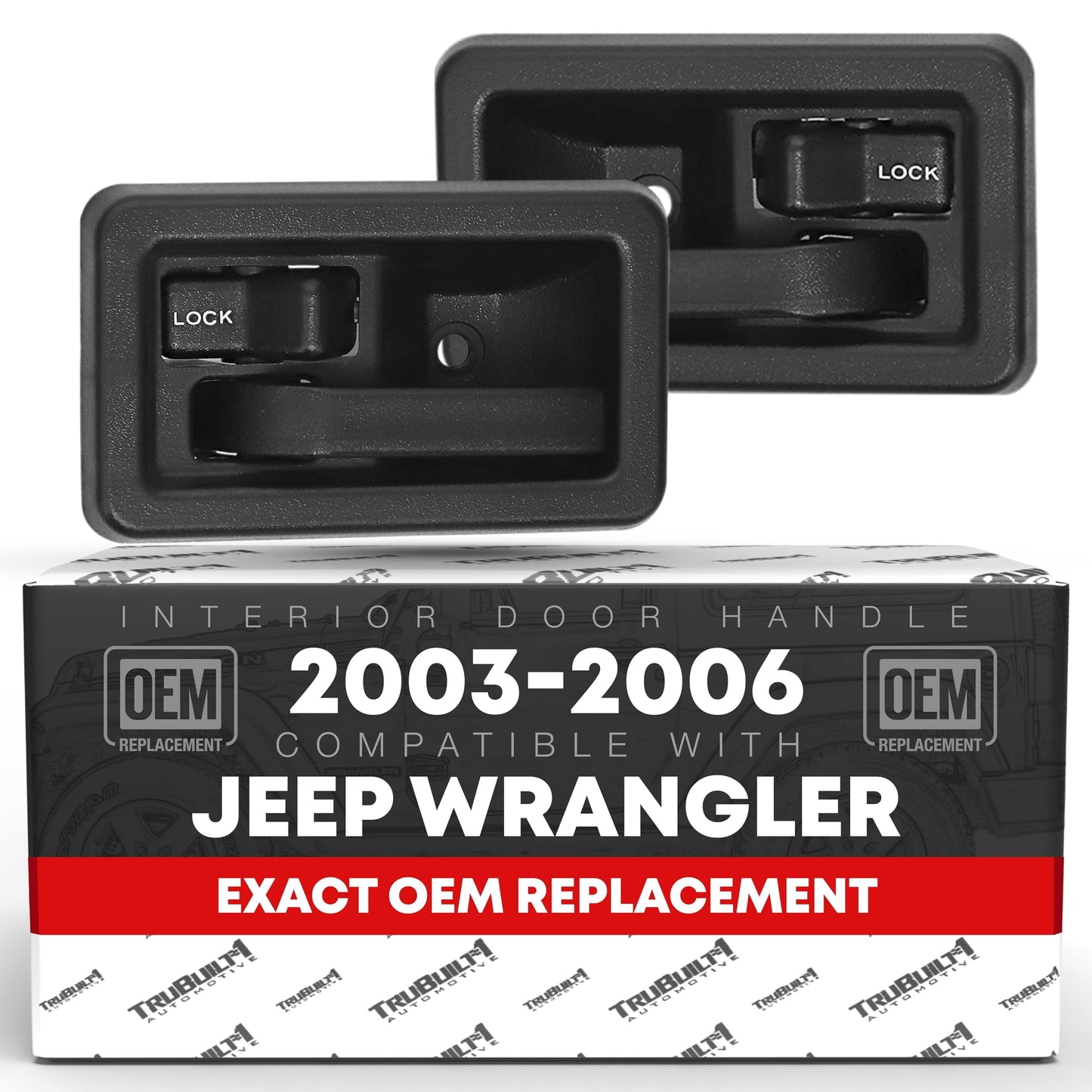 2003-2006 Jeep Wrangler Interior Front Driver and Passenger Door Handle Set - Textured Black Plastic - Driver + Passenger Door Handle