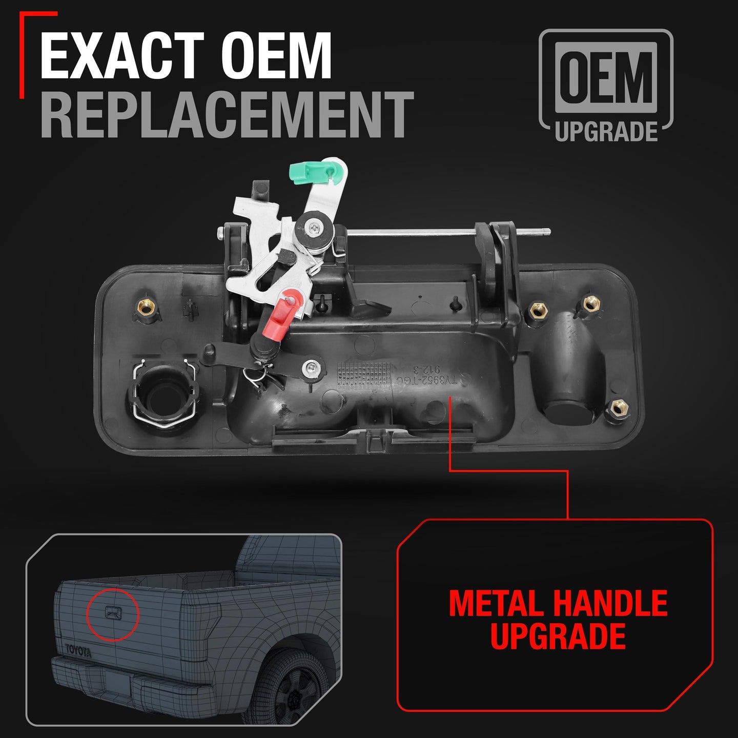 2007-2013 Toyota Tundra Tailgate Handle Assembly Replacement Upgraded Metal - Exterior Tailgate Latch Textured Black - Upgraded Metal Handle